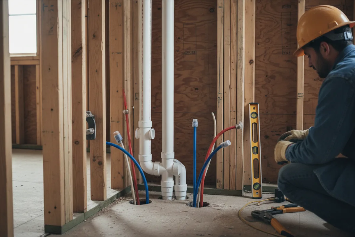 Drain and supply rough-in during Sump Pump Repair in Mcleod